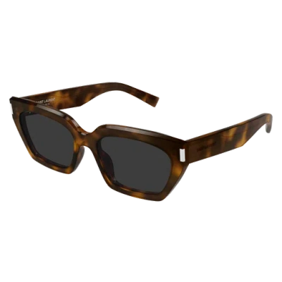 Saint Laurent Strong Cat Eye Shape Sunglasses In Havana/grey