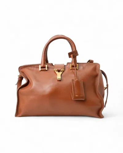 Saint Laurent Structured Brown Leather Handbag With Gold-tone Hardware