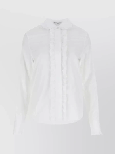 Saint Laurent Structured Collar Ruffle Blouse In Grey