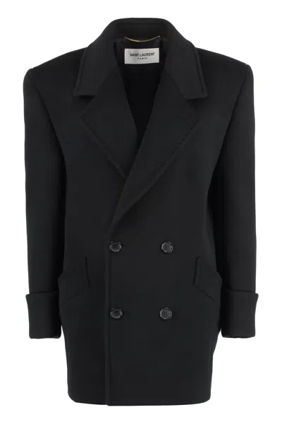 Saint Laurent Structured Double-breasted Wool Jacket In Black