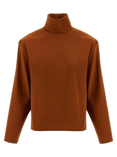 Saint Laurent Structured Shoulder Sweater In Brown