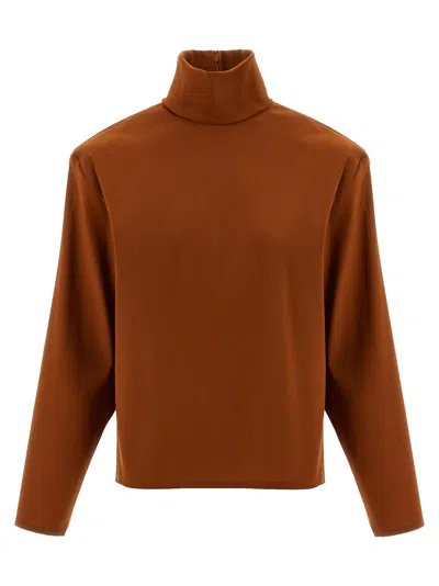 SAINT LAURENT STRUCTURED SHOULDER SWEATER SWEATERS AND CARDIGANS ORANGE