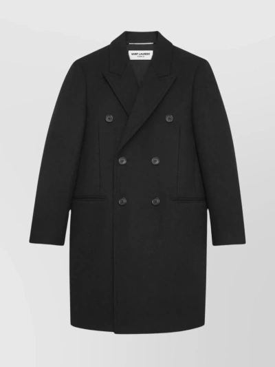 Saint Laurent Structured Woolen Jacket With Double-breasted Design In Black