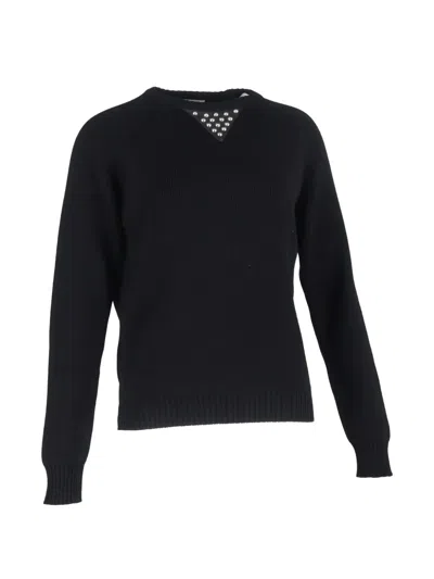 Pre-owned Saint Laurent Stud-embellished Mock-neck Sweater In Black