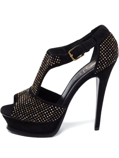 Pre-owned Saint Laurent Stud-embellished Sandals In Black