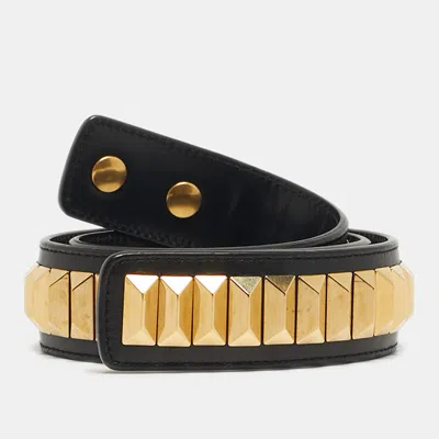 Pre-owned Saint Laurent Studded 70 Cm Waist Belt Black Leather