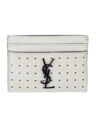 Pre-owned Saint Laurent Studded Card Holder Leather Card Holder In White