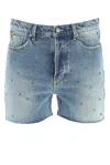 Saint Laurent Studded Denim Shorts In Azure