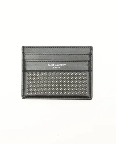 Saint Laurent Studded Leather Card Holder In Black