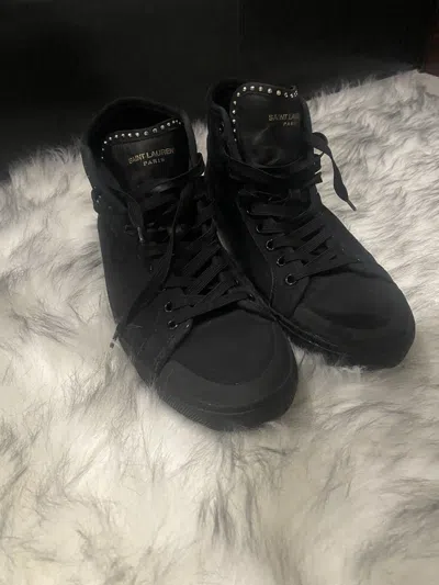 Pre-owned Saint Laurent Studded Saint-laurent Paris Black Sneakers