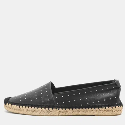 Pre-owned Saint Laurent Studded Size 37.5 Black Leather Espadrille Flats