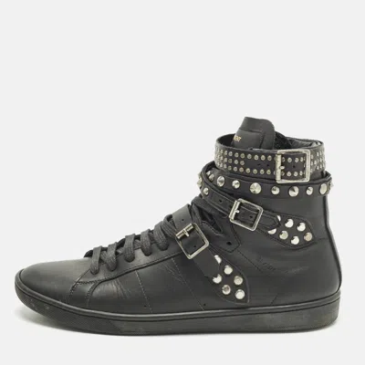 Pre-owned Saint Laurent Studded Size 39 Black Leather High Top Sneakers