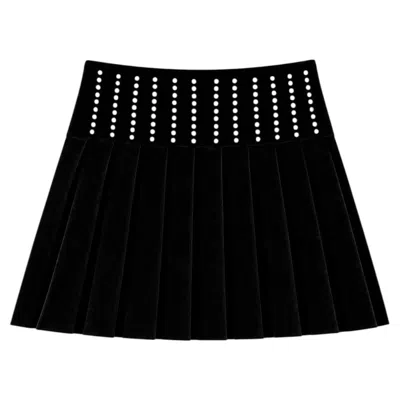 Pre-owned Saint Laurent Studded Waistband Velvet Flared Mini Skirt In Black