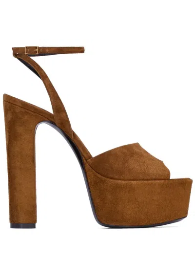 Saint Laurent Stylish And Trendy 95mm Women's Platform Sandals In Tan