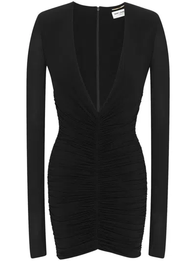 Saint Laurent Black Stretch Cupro Mini Dress