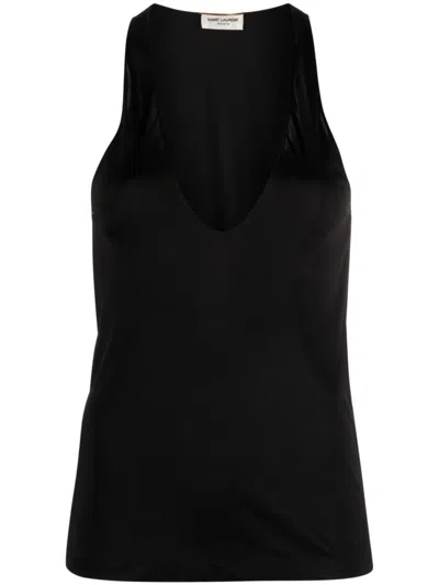 Saint Laurent Stylish Black Semi-sheer T-shirt For Women (fw23)