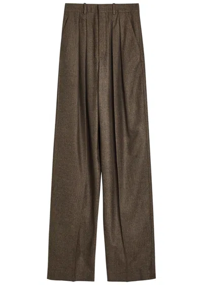 Saint Laurent Subtle-chevron Straight-leg Wool Trousers In Brown