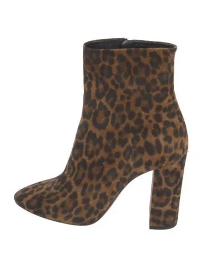Pre-owned Saint Laurent Suede Animal Print Boots In Brown