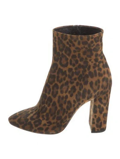Pre-owned Saint Laurent Suede Animal Print Boots In Brown