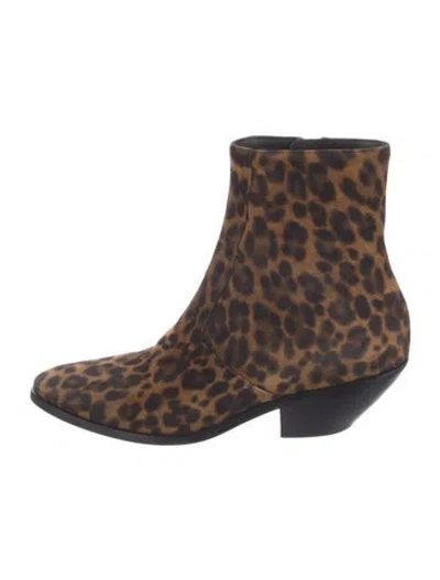 Pre-owned Saint Laurent Suede Animal Print Boots In Brown