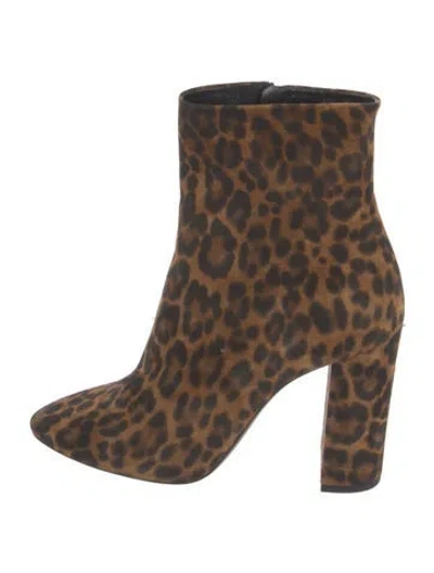 Pre-owned Saint Laurent Suede Animal Print Boots In Brown