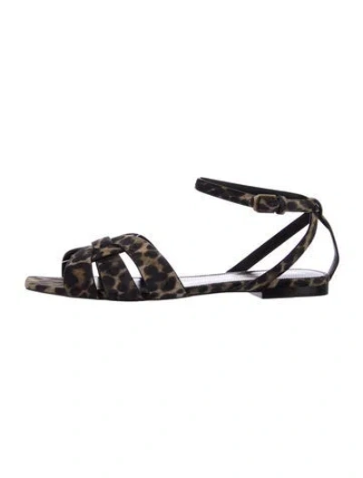 Pre-owned Saint Laurent Suede Animal Print Gladiator Sandals In Black