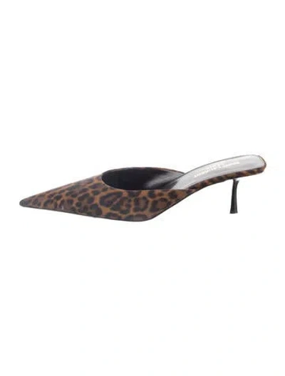 Pre-owned Saint Laurent Suede Animal Print Mules In Brown
