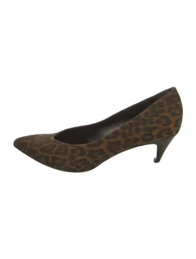 Pre-owned Saint Laurent Suede Animal Print Pumps In Brown