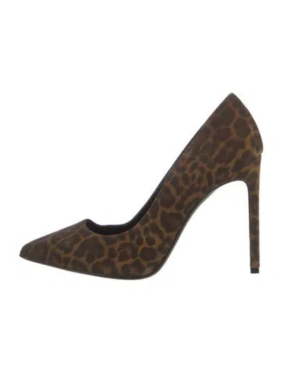 Pre-owned Saint Laurent Suede Animal Print Pumps In Brown