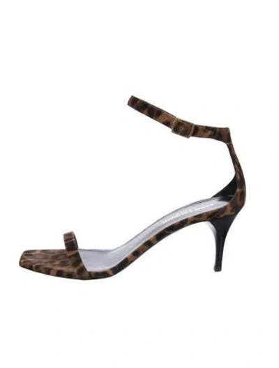 Pre-owned Saint Laurent Suede Animal Print Sandals In Brown
