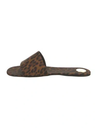Pre-owned Saint Laurent Suede Animal Print Slides In Brown