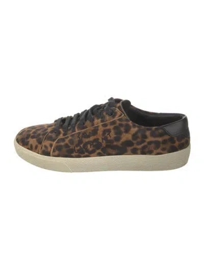 Pre-owned Saint Laurent Suede Animal Print Sneakers In Brown