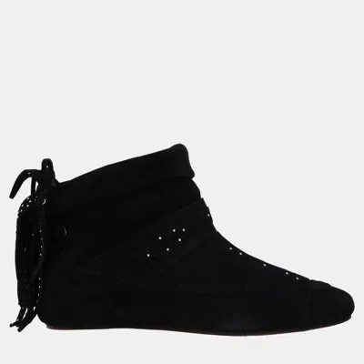 Pre-owned Saint Laurent Suede Ankle Boots Size 38 In Black