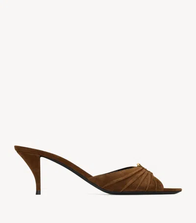 Saint Laurent Suede Babylone Heeled Mules 60 In Brown