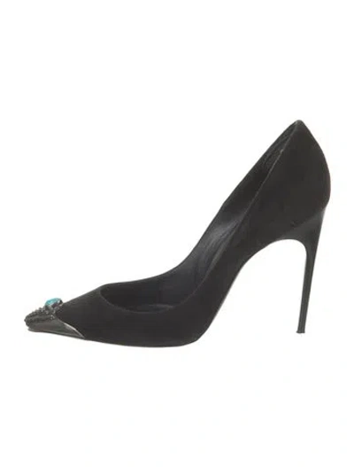 Pre-owned Saint Laurent Suede Beaded Accents Pumps In Blue
