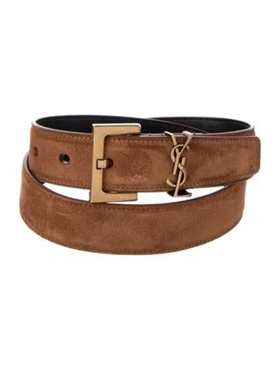 Pre-owned Saint Laurent Suede Belt In Brown