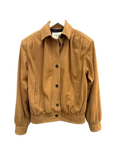 Saint Laurent Suede Blouson Jacket In Brown