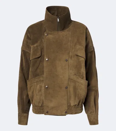 Saint Laurent Suede Blouson Jacket In Brown