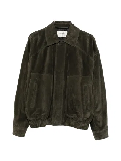 Saint Laurent Suede Bomber Jacket In Green