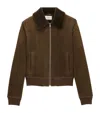 Saint Laurent Suede Bomber Jacket In Green