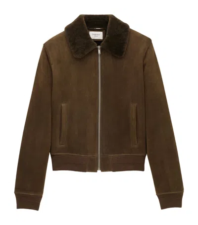 Saint Laurent Suede Bomber Jacket In Green