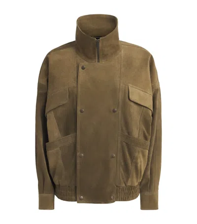 Saint Laurent Suede Bomber Jacket In Green