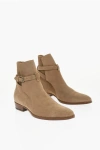 Saint Laurent Suede Booties With Ankle Strap In Brown