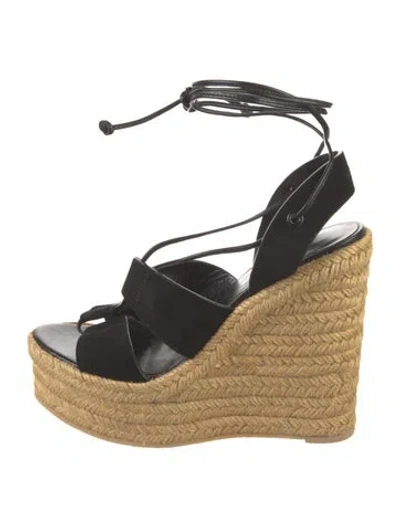 Pre-owned Saint Laurent Suede Braided Accents Espadrilles In Black