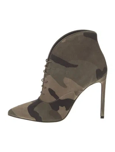 Pre-owned Saint Laurent Suede Camouflage Print Lace-up Boots In Green