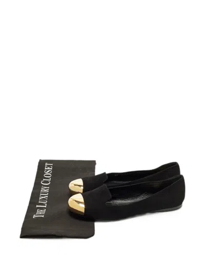 Pre-owned Saint Laurent Suede Cap-toe Ballet Flats In Black