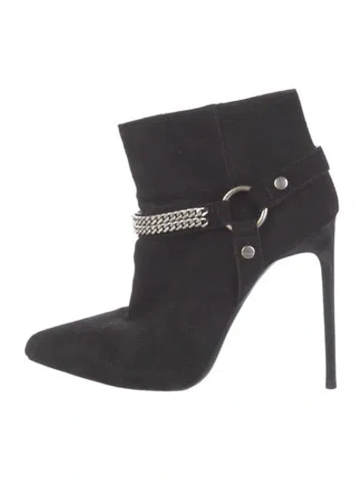 Pre-owned Saint Laurent Suede Chain-link Accents Boots In Black