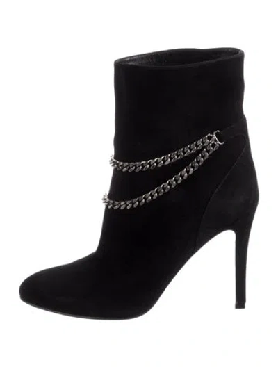 Pre-owned Saint Laurent Suede Chain-link Accents Boots In Black
