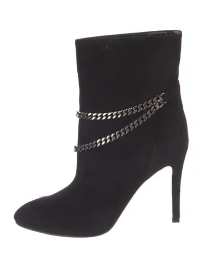 Pre-owned Saint Laurent Suede Chain-link Accents Boots In Black
