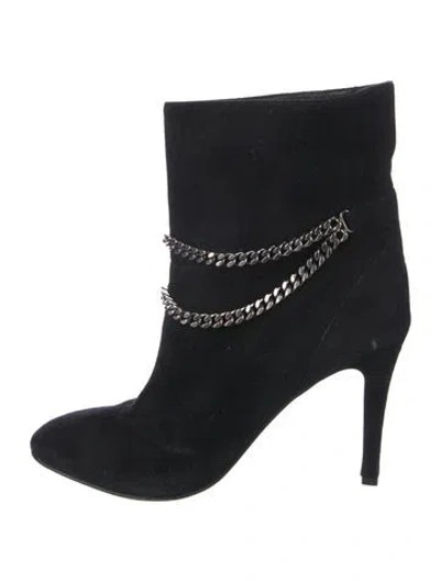 Pre-owned Saint Laurent Suede Chain-link Accents Lace-up Boots In Black